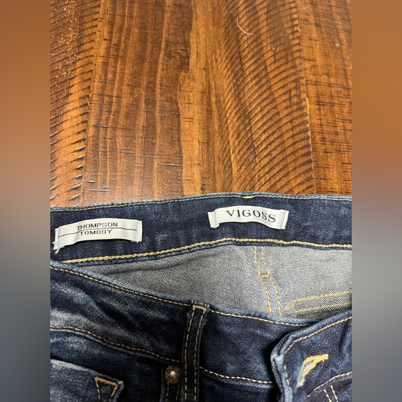 Vigoss Thompson Tomboy Fit Ankle Denim Jeans Low Waist Rise Distressed Dark Wash - Picture 3 of 13